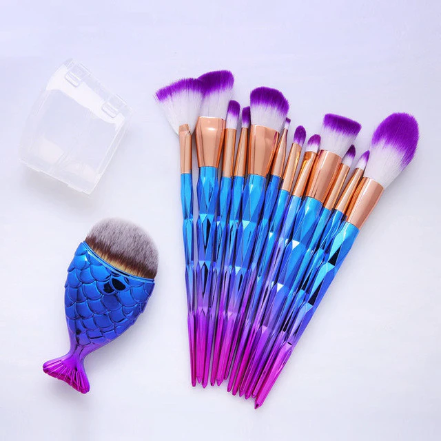 12Pcs Diamond Shaped Makeup Brush Set+Big Fish Tail Foundation Powder Eyeshadow Make up Rainbow Contour Blending Cosmetic Brush - Image 3