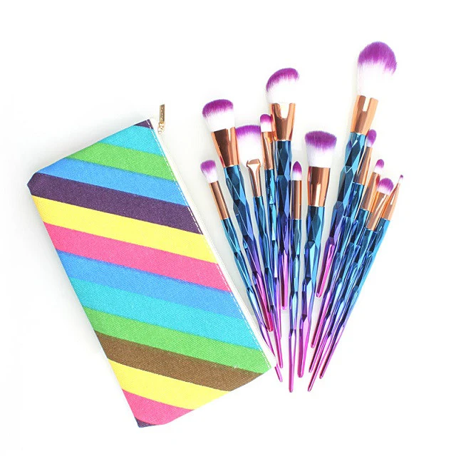 12Pcs Diamond Shaped Makeup Brush Set+Big Fish Tail Foundation Powder Eyeshadow Make up Rainbow Contour Blending Cosmetic Brush - Image 4