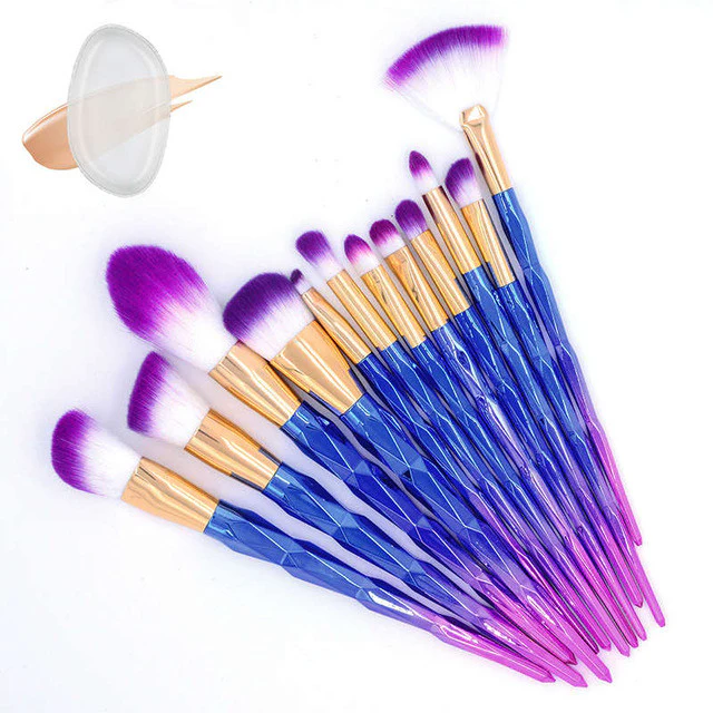 12Pcs Diamond Shaped Makeup Brush Set+Big Fish Tail Foundation Powder Eyeshadow Make up Rainbow Contour Blending Cosmetic Brush - Image 5