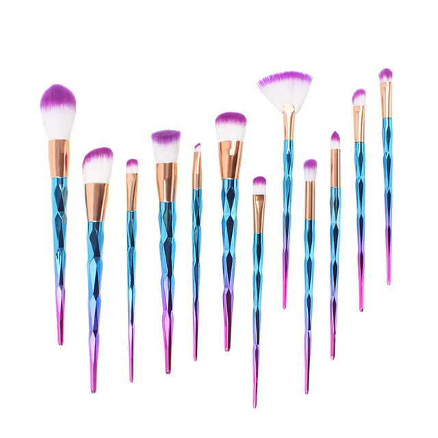 12Pcs Diamond Shaped Makeup Brush Set+Big Fish Tail Foundation Powder Eyeshadow Make up Rainbow Contour Blending Cosmetic Brush - Image 6