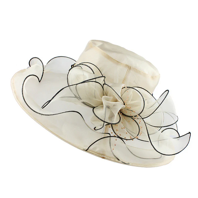 [FLB] Brim Foldable Wedding Dress Church Hats Beach Summer Fashion Hats For Women Gorras Sun Trilby Cap Sun Derby Hat - Image 3