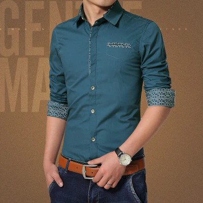 Men Shirts Europe Size New Arrivals Slim Fit Male Shirt Solid Long Sleeve British Style Cotton Men's Shirt N332 - Image 2