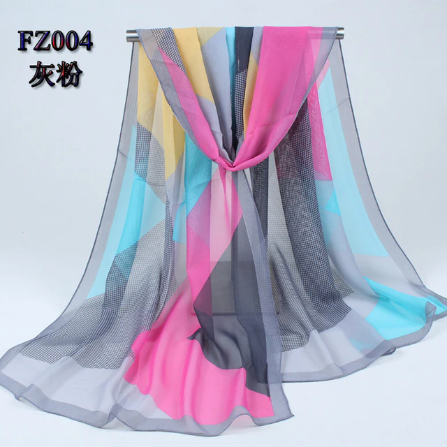 new arrival 2017 spring and autumn chiffon women scarf polyester geometric pattern design long soft silk shawl 004 - Image 11