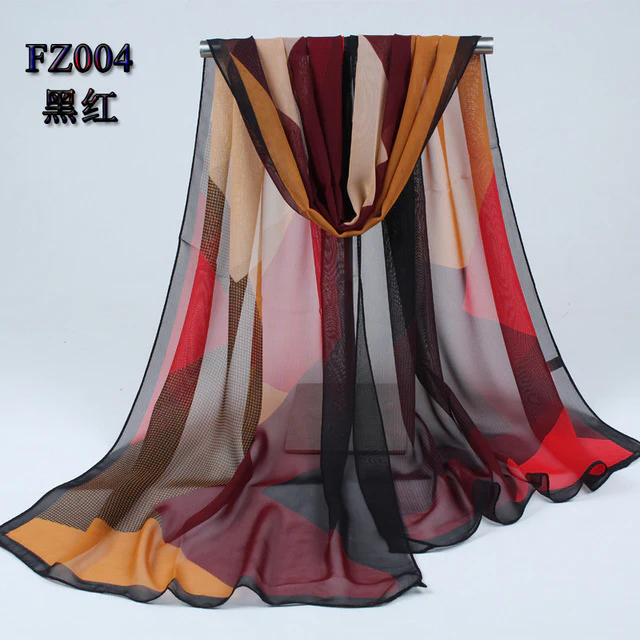 new arrival 2017 spring and autumn chiffon women scarf polyester geometric pattern design long soft silk shawl 004 - Image 7