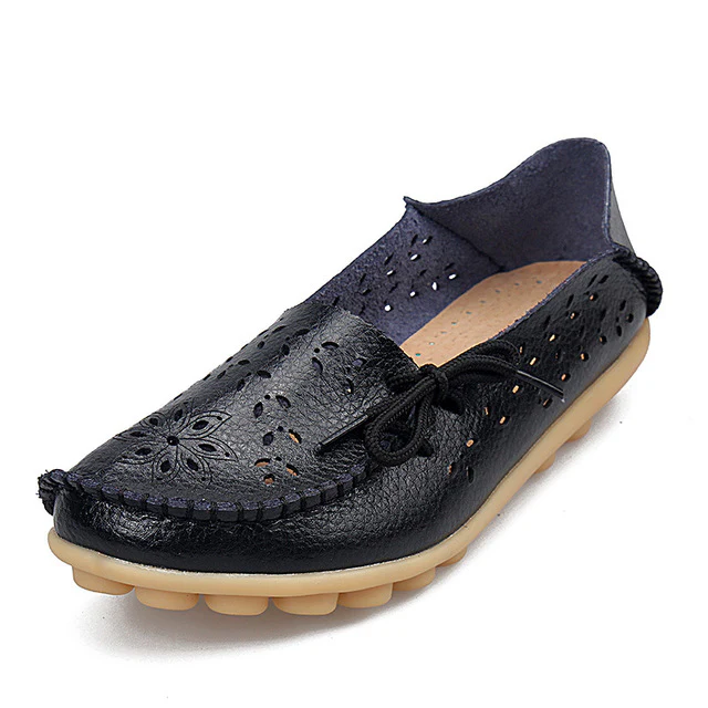 Women's Casual Genuine Leather Shoes Woman Loafers Slip-On  Flats Moccasins Ladies Driving Shoe Cut-Outs Mother Footwear - Image 8