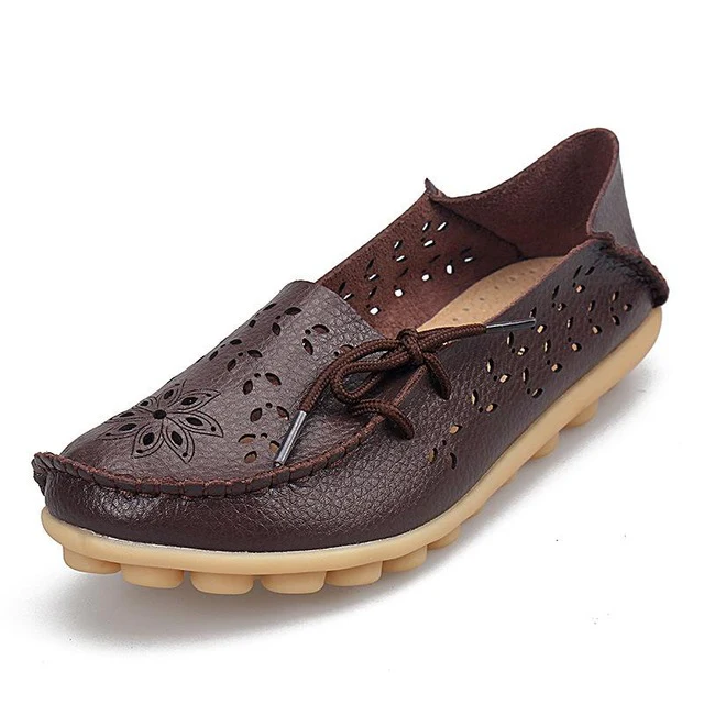 Women's Casual Shoes Genuine Leather Woman Loafers Slip-On Flats Moccasins Ladies Driving Shoe Cut-Outs Mother Footwear - Image 17