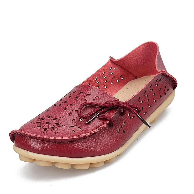 Women's Casual Shoes Genuine Leather Woman Loafers Slip-On Flats Moccasins Ladies Driving Shoe Cut-Outs Mother Footwear - Image 20