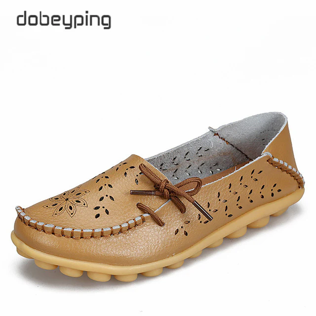Women's Casual Shoes Genuine Leather Woman Loafers Slip-On Flats Moccasins Ladies Driving Shoe Cut-Outs Mother Footwear - Image 4